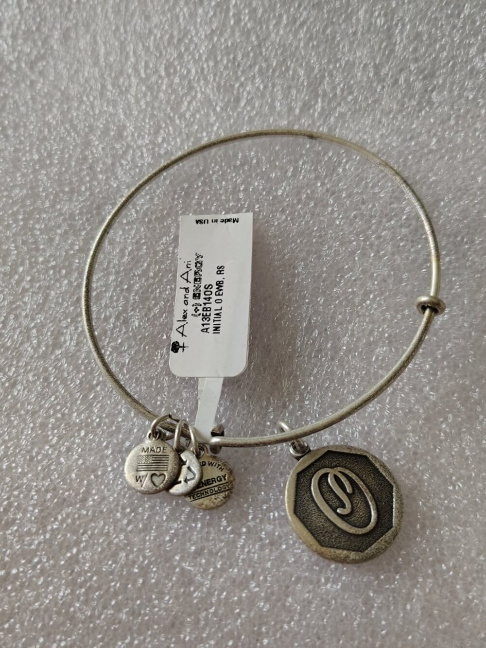 Alex And Ani Name Initial Letter O Bracelet Bangle Charm Silver 576
